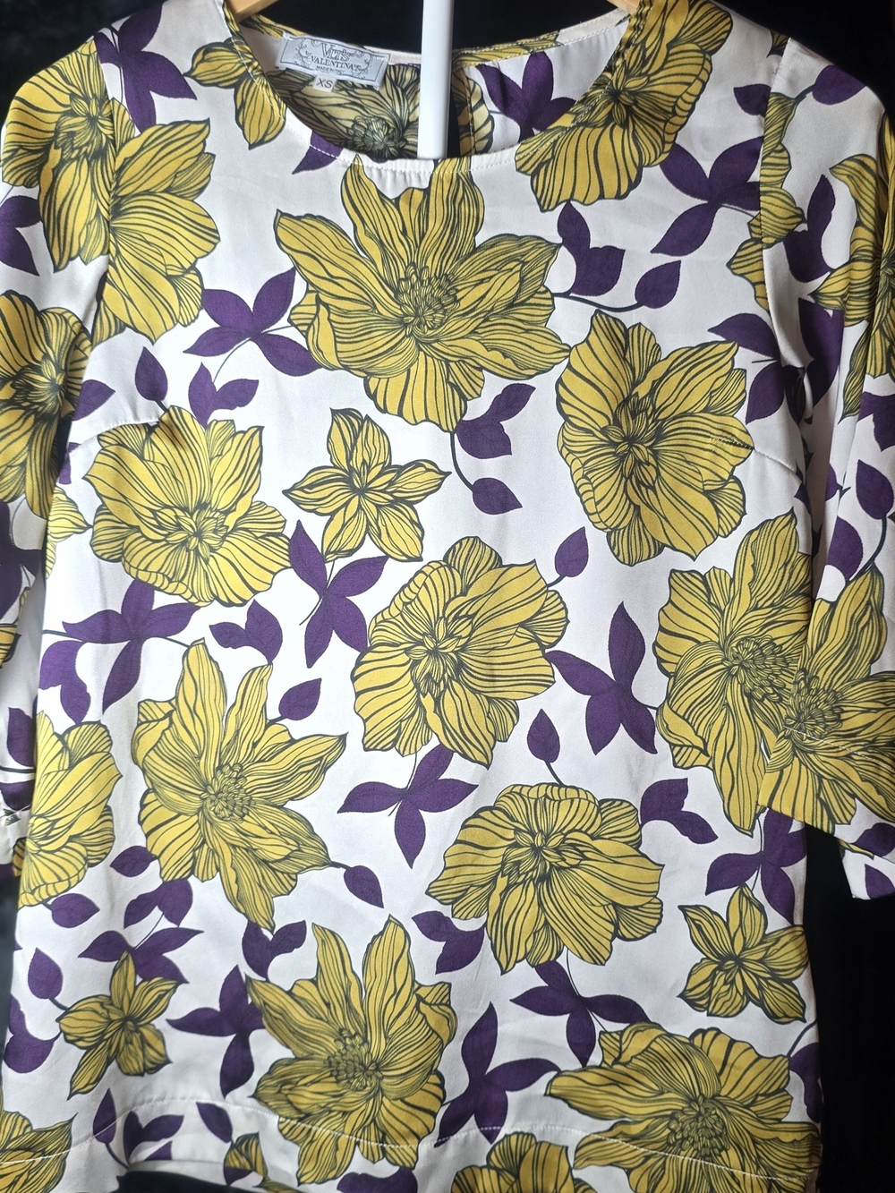 Valentina Yellow & Purple Floral Crewneck Blouse